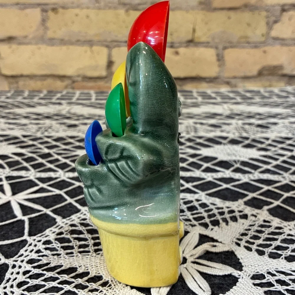 Vintage Colorful Ceramic Wall Pocket Flower Pot with Measuring Spoons - Picture 4 of 9